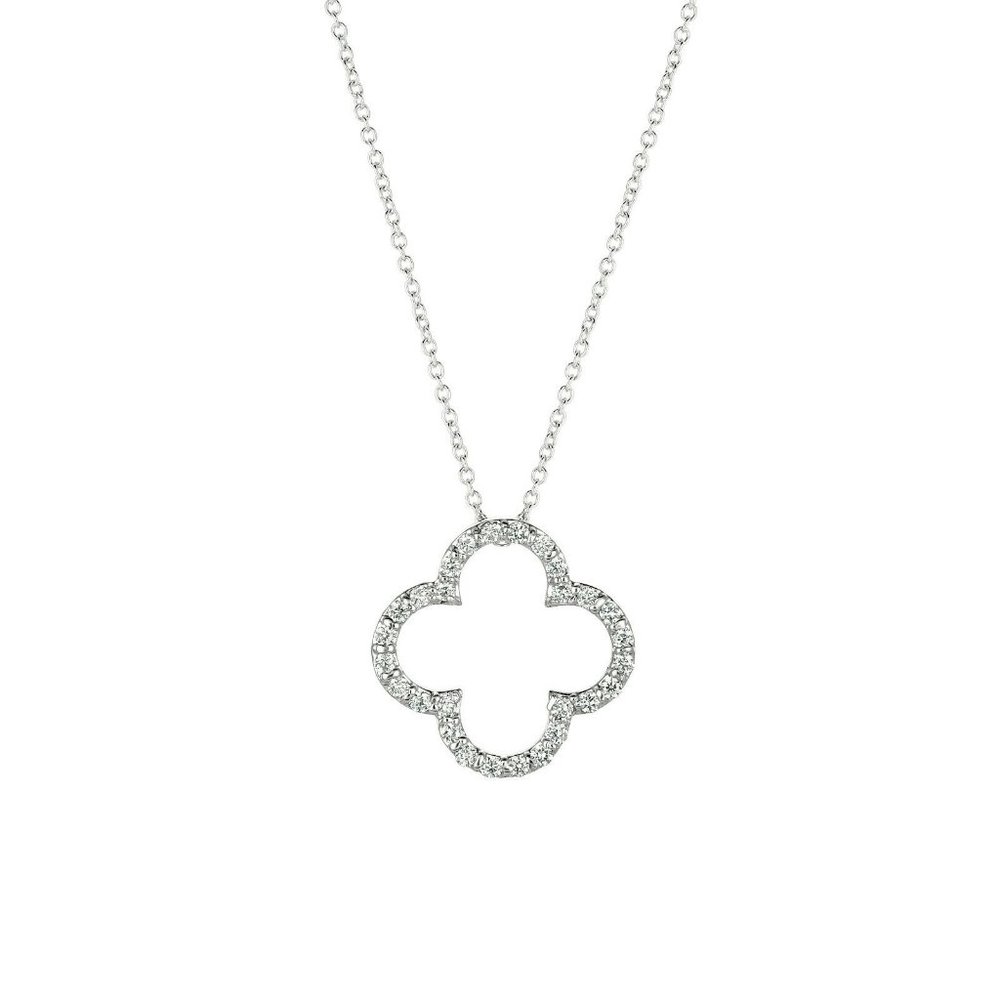 0.25 Carat Natural Diamond Clover Pendant Necklace 14K White Gold 18'' chain